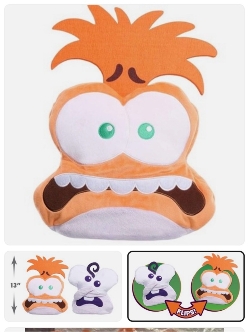 Flip-Style Plush Face Pillow in Orange and White